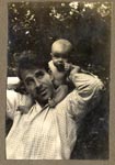 Sebastian on father's shoulders, Burpham, Sussex 1940